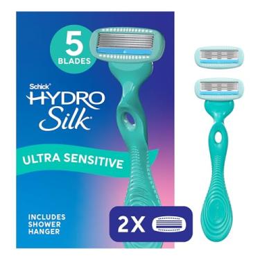 Imagem de Schick Hydro Silk Navalha feminina Sensitive | Lâminas de barbear com 5 lâminas para mulheres com pele sensível | 1 cabo e 2 refis de lâmina de barbear
