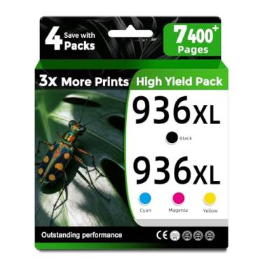 Imagem de Pacote com 4 cartuchos de tinta 936XL de alto rendimento para HP 936e 936 HP936 XL HP936XL cor preta para OfficeJet Pro 9125e 9135e 9120e 9122e 9128e 9110b 9120b 9130b 9130e 9730e s Magenta ciano