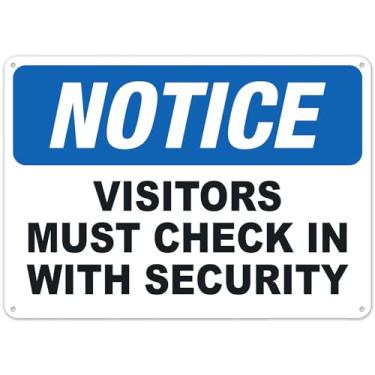 Imagem de Aviso Visitors Must Check In With Security Signs Facility Signs Metal Safety Sign NO.11929 Metal Safety Tin Sign 20x12 polegadas - Aviso claro para uso doméstico e comercial