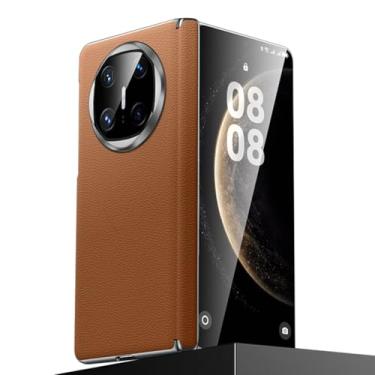 Imagem de FWYANZH Capa magnética para Huawei Mate X7, capa traseira de couro genuíno de luxo, dobradiça, proteção à prova de choque, carregamento sem fio, concha comercial, marrom, Mate X7