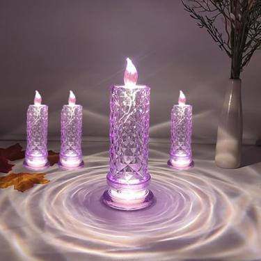 Imagem de Velas de LED sem chama com sombra rosa, luzes de cristal operadas por bateria para dia dos namorados, aniversário, casamento e decoração de casa de Natal (rosa roxa, 6)
