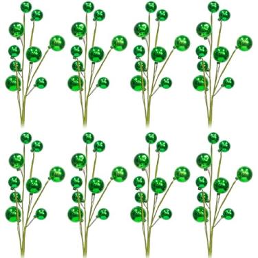 Imagem de KI Store Palhetas de árvore de Natal verde, 8 peças, enfeites de árvore de galho de bola de Natal para decorações de árvore de Natal, buquê floral