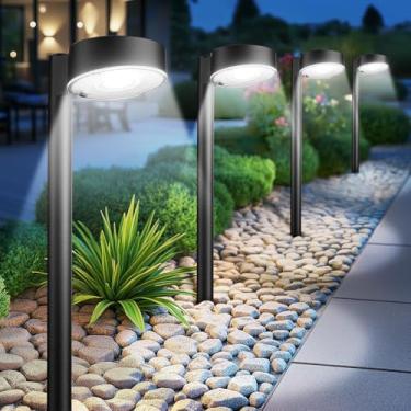 Imagem de Ahaorigin Pacote com 8 luzes solares para caminhos ao ar livre, 12 luzes solares de LED mais brilhantes à prova d'água, até 12 horas de luz moderna para jardim, passarela, gramado, branco frio