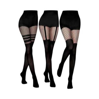 Imagem de Meias-calças Femininas De Imitação De Rede Até a Coxa, 3 Pares, Acima 