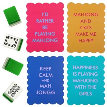 Imagem de WJIAAA 4 Pcs Color Mahjong Shuffler Cards with Funny Sayings for Mixing Shuffling Tiles Thick PVC Shufflers with Wavy Scalloped Edges 6.7x5.1in Portable & Waterproof Mahjong Gifts for Lovers Playing