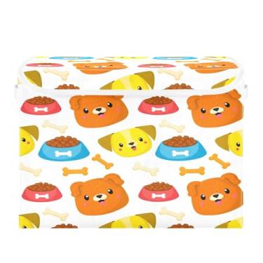 Imagem de STAYTOP Caixas de armazenamento de decorações de Halloween com tampas e alça de transporte, caras de cachorro fofas de desenhos animados, caixas de armazenamento dobráveis, recipientes organizadores