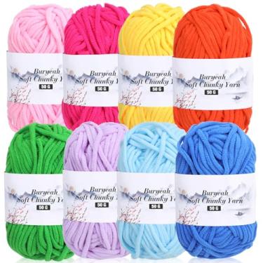 Imagem de Buryeah 8 pacotes de fios de chenille skinny para tricô à mão, crochê, 50 g/1,76 oz fio grosso grosso para iniciantes volumoso macio e fofo para pelúcia, cobertores, artesanato DIY cada 60 m (cores