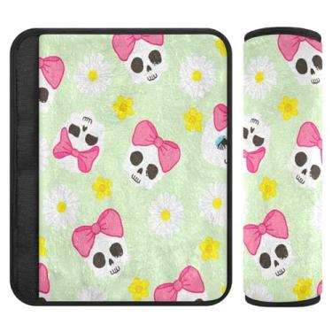 Imagem de Burbuja Capa para cinto de segurança de carro com caveiras de desenho animado macio e confortável protetor de cinto de segurança para alça de ombro de assento, 1 par pequeno