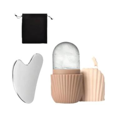 Imagem de Conjunto De Rolo Facial De Aço Inoxidável E Placa Gua Sha Massageador 