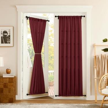 Imagem de Tollpiz Cortinas de porta de linho, cortina semitransparente, divisória de sala com filtro de luz, drapeada com dois bolsos para varão, boho para armário, 63,5 x 203,2 cm de comprimento, vermelho