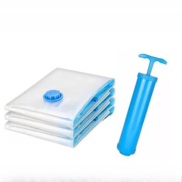 Imagem de Kit 10 Sacos a Vácuo Organizadores com Bomba Manual ou Elétrica para Roupas, Mala de Viagem e Guarda-Roupa(3 Sacos + Bomba Manual)