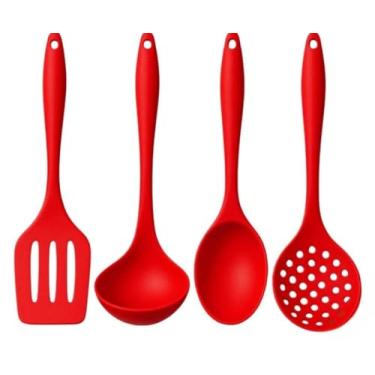 Imagem de Kit de Utensílios de Silicone para Cozinha Vermelho e Preto Completo com 4 Peças (VERMELHO,4 PEÇAS)