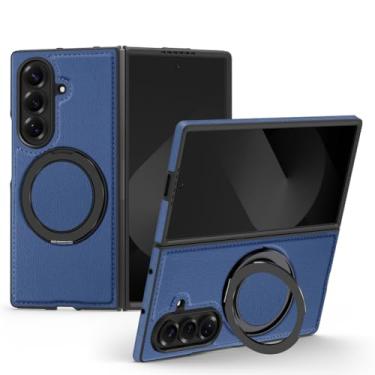 Imagem de Capa vintage para Samsung Galaxy Z Fold 7, capa fina de couro com anel de dedo para celular com sucção magnética montada no carro