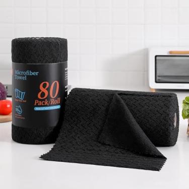 Imagem de Tigona Pacote com 80 panos de limpeza de microfibra, toalhas de papel reutilizáveis de 30,5 x 30,5 cm, panos de prato absorventes para cozinha doméstica, panos de lavagem, panos sem fiapos para