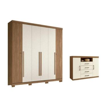 Imagem de Guarda Roupa 2 Peças (1GuardaRoupa+1Cômoda) QC368 Jatoba/Areia - Santos Andirá