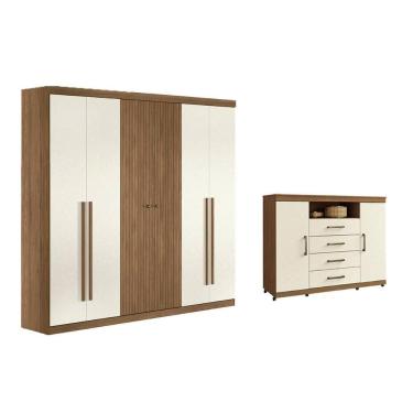 Imagem de Guarda Roupa 2 Peças (1GuardaRoupa+1Cômoda) QC374 Jatoba/Areia - Santos Andirá