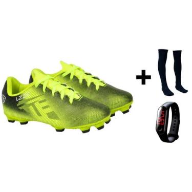 Imagem de Chuteira Campo Adulto Nova UZ + Meião + Relógio - Uzze, Amarelo, 42