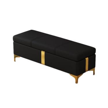 Imagem de Banqueta Para Pés Banqueta Para Pés Assento De Pufe Com Armazenamento Material De Couro PU Para Sala De Estar Quarto Espaço Pequeno(Black,130x40x45cm)