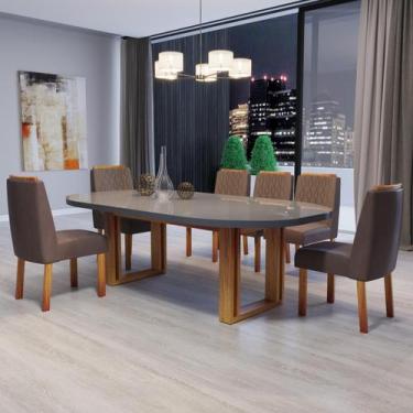 Imagem de Sala de Jantar 196x90 Karen MDF/Vidro 6 Cadeiras Bom Pastor, Base Natu