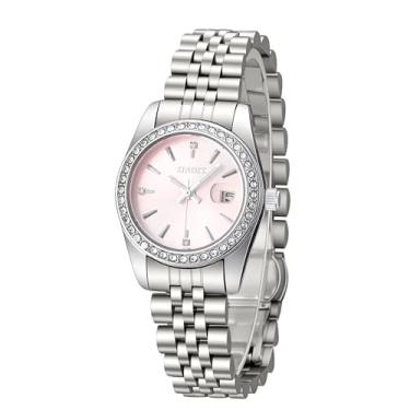 Imagem de Relógios femininos ZINNOE, relógio de quartzo 2612 com data, relógio de pulso feminino elegante à prova d'água para trabalho diário, vestidos, negócios e presentes, Prateado, rosa