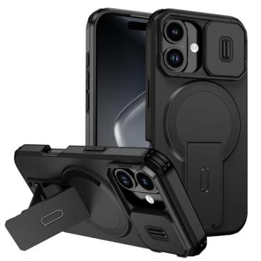 Imagem de Genérico Capa magnética de proteção de lente completa para iPhone 17/17 Air/17 Pro/17 Pro Max, suporte dobrável, capa rígida anti-queda para PC (Black, 17 Pro Max)