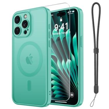 Imagem de Janmitta Capa magnética para iPhone 15 Pro Max, com protetor de tela, compatível com MagSafe, proteção de câmera, proteção contra quedas de grau militar, capa de telefone fosca translúcida fina