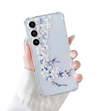 Imagem de DEFBSC Capa macia compatível com Samsung Galaxy S25 FE, design de estampa floral transparente de TPU flexível à prova de choque para mulheres e meninas, capa protetora para telefone com flor, flor de