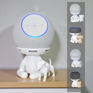Imagem de Suporte Alexa Echo Dot 3, 4 e 5, Echo Pop e Echo Max Robert Cachorro em Pé Multiuso e outros. Coleção, Decoração Presente. Stand de Mesa