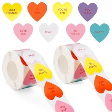 Imagem de Heart Stickers, 1000Pcs Colorful Valentines Heart Stickers, 1Inch Happy Valentines Day Conversation Sticker, Self-Adhesive Sweet Love Sticker for Classroom Cards Gifts Boxes Envelope Seals