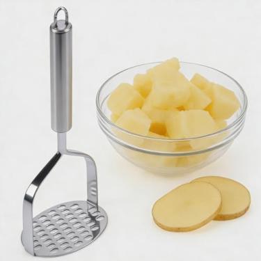 Imagem de Espremedor de batatas universal de aço inoxidável – Espremedor manual de alimentos resistente com alça ergonômica para triturar legumes e frutas