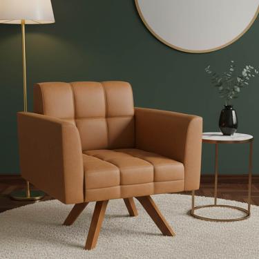 Imagem de Poltrona Sala Decorativa Elisa Base Giratória Castanho MM30 Sintético PU Whisky D03 - D'Rossi