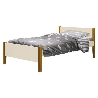 Imagem de Cama Solteiro Simba Areia Acetinado Com Pés Madeira - Reller