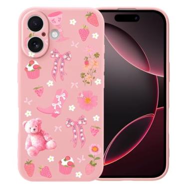Imagem de MAYCARI Linda capa de telefone com botas de flor de urso rosa para iPhone 17 de 6,3 polegadas, compatível com Magsafe, capa de borracha gel macia de silicone líquido de ajuste fino com forro de