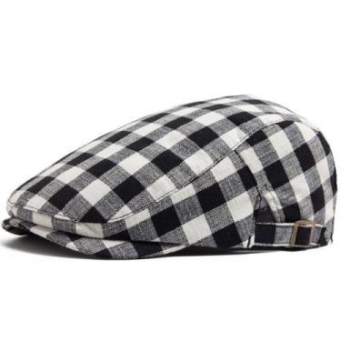 Imagem de Chapéu Gatsby Newsboy com boné plano, preto e branco, xadrez para home