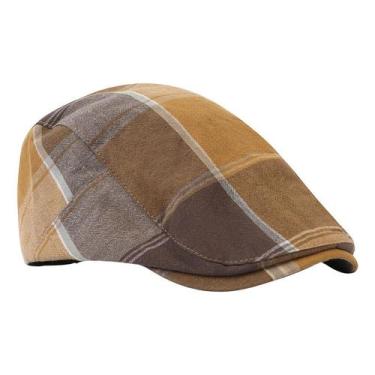 Imagem de Boné plano masculino xadrez de algodão ou jeans 54-59 cm marrom, bronz