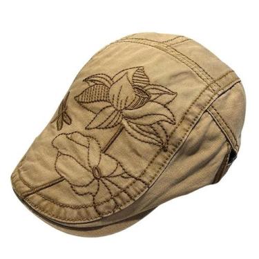 Imagem de Chapéu feminino de boné plano bordado floral bege Gatsby Newsboy - yiw