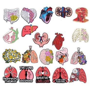 Imagem de Conjunto de alfinetes de broche, anatomia médica, coração, pulmões, li
