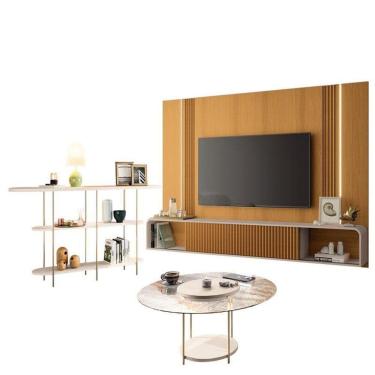 Imagem de Home Suspenso Cinamomo Off White E Aparador Infinity E Mesa De Centro Sky Com Tampo De Vidro Off White- Hb Móveis