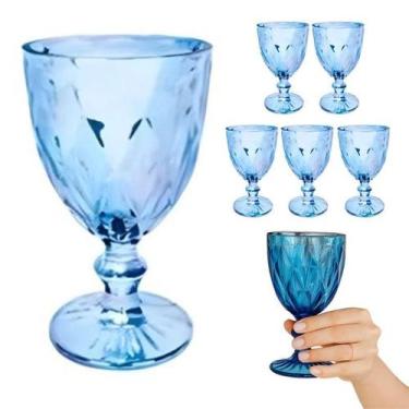 Imagem de Conjunto com 06 Taças de Vidro Decoradas Azul Milbani 330ml - FRATELLI