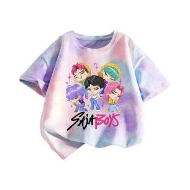 Imagem de Camiseta Infantil Feminina Roxa Tie-Dye K-Pop Demon Hunters Gola Redon