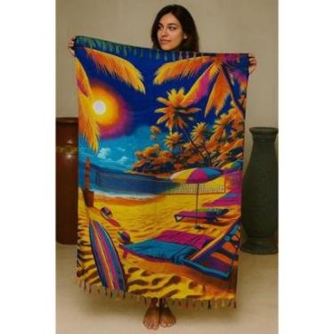 Imagem de Canga Saida de Praia Retangular Estampa CENA DA PRAIA-Unissex