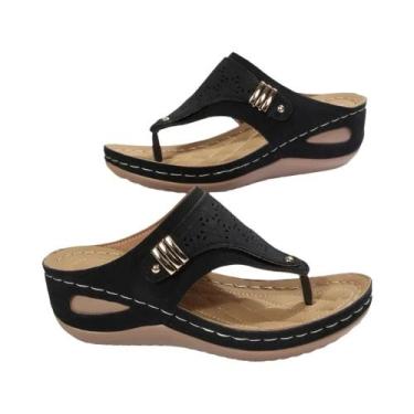 Imagem de Sandálias Ortopédicas Femininas Respiráveis Com Salto Anabela Confortá