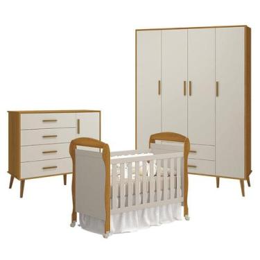 Imagem de Quarto de Bebê 4 Portas com Cômoda com Porta Isis e Berço Americano Da