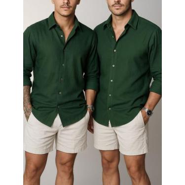 Imagem de Kit 2 Camisa de Linho Manga Longa Masculina Social Confortável Casual 