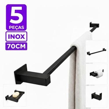 Imagem de Toalheiro Inox 70cm - Kit Acessórios Banheiro 5 Peças Preto Fosco - De