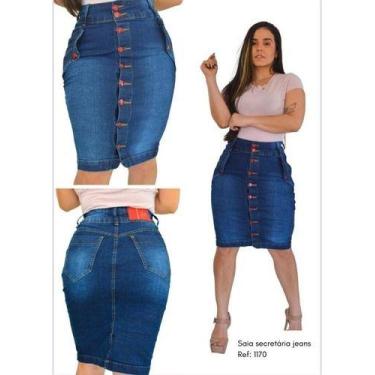 Imagem de Saia Jeans Evangélica/secretária Cintura Alta Lycra- Maria - NA, 42, A