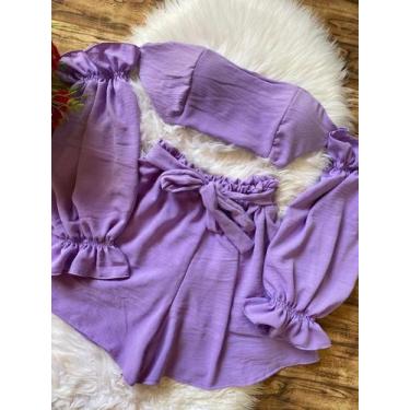 Imagem de Conjunto Short + Cropped Ciganinha Manga Bufante (Lilás) - JHESSY BOUT