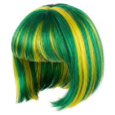 Imagem de Peruca Curta Corte Moderno Mesclada Verde Amarelo Festa