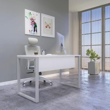 Imagem de Mesa Madeira M150/60P25TUB 150cm Industrial Branco e Cinza - Pandin Mó