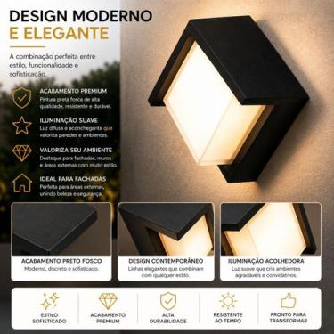 Imagem de Arandela LED Externa 6w Ip65 Geoma Quadrado Preta 3000k - Bela Home Il